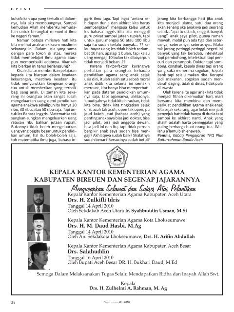 Majalah Santunan edisi Mei 2010 - Kementerian Agama Prov Aceh