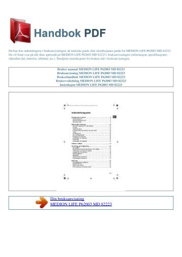 Bruker manual MEDION LIFE P62003 MD 82223 - HANDBOK PDF