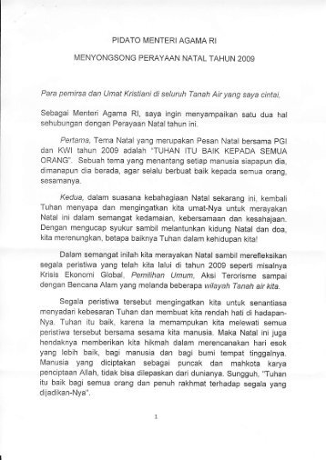 Pidato Menteri Agama RI Menyongsong Perayaan Natal Tahun 2009