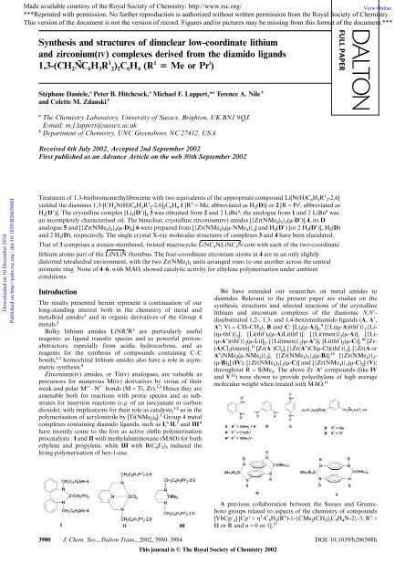 Synthesis and structures of dinuclear low-coordinate lithium and ...