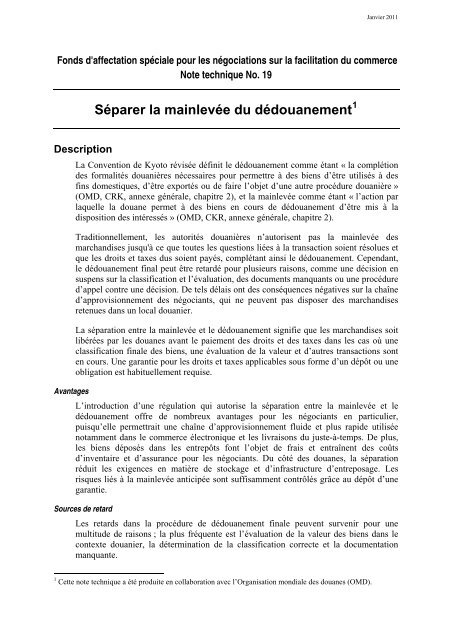 Séparer la mainlevée du dédouanement - Unctad