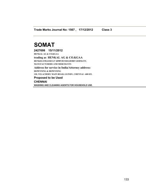 Trade Marks Journal No: 1567 17/12/2012 p`kaSana : Baart sarkar ...