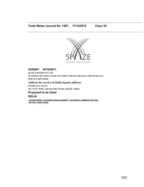 Trade Marks Journal No: 1567 17/12/2012 p`kaSana : Baart sarkar ...