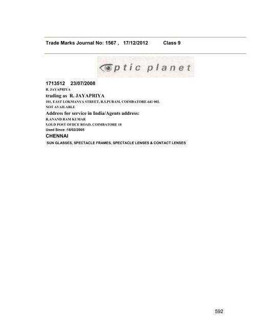 Trade Marks Journal No: 1567 17/12/2012 p`kaSana : Baart sarkar ...