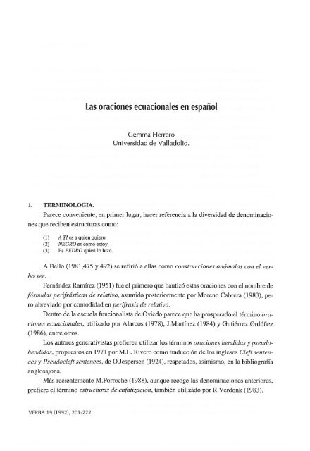 Las oraciones ecuacíonales en español