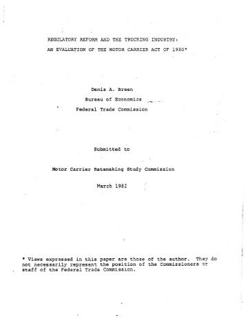 Regulatory Reform and the Trucking Industry - Federal Trade ...