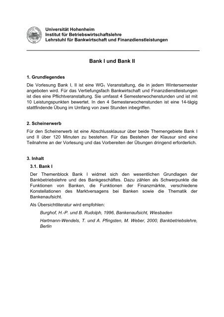 Universität Hohenheim - Lehrstuhl für Bankwirtschaft - Universität ...