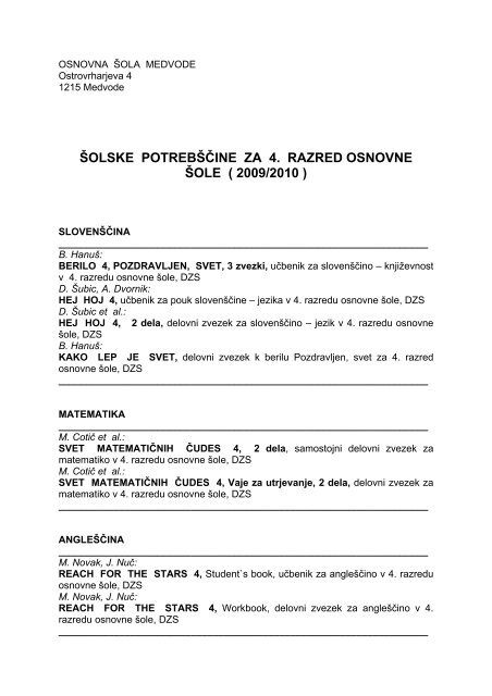 šolske potrebščine za 4. razred osnovne šole ( 2009/2010 ) - Shrani.si