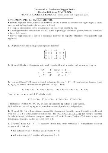 Prova scritta di Algebra Lineare con soluzione