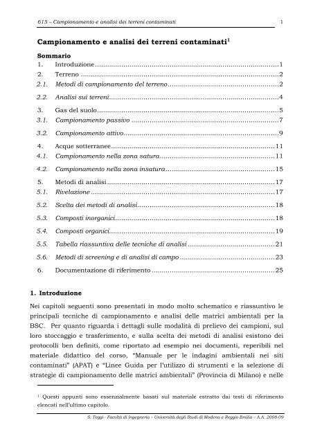 615 – Campionamento e analisi dei terreni contaminati