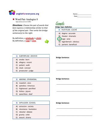 Word Pair Analogies 8 - English for Everyone