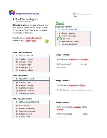 Word Pair Analogies 1 - English for Everyone