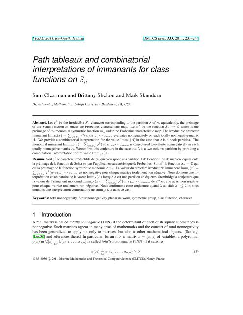 Path tableaux and combinatorial interpretations of immanants for ...