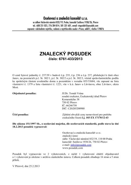 ZNALECKÝ POSUDEK číslo: 6761-433/2013 - Sreality.cz