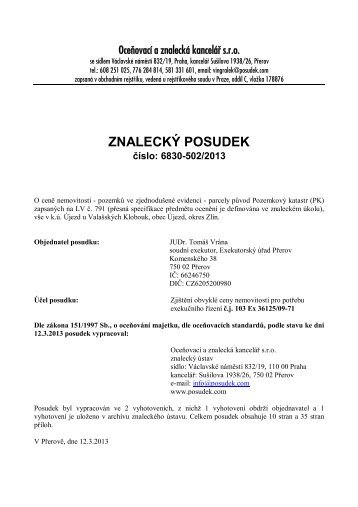 ZNALECKÝ POSUDEK číslo: 6830-502/2013 - Sreality.cz