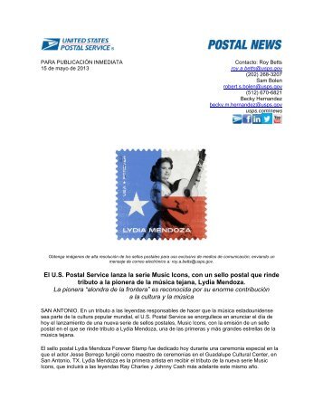 El US Postal Service lanza la serie Music Icons, con un ... - USPS.com