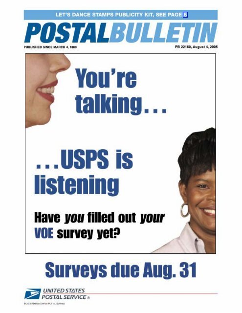 Postal Bulletin 22160 - August 4, 2005 - USPS.com