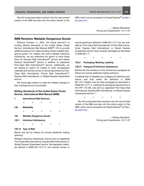 Postal Bulletin 22217 - October 11, 2007 - USPS.com® - About