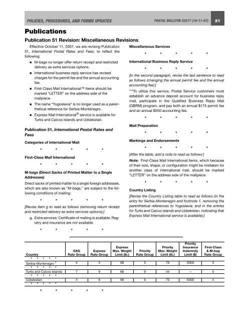 Postal Bulletin 22217 - October 11, 2007 - USPS.com® - About