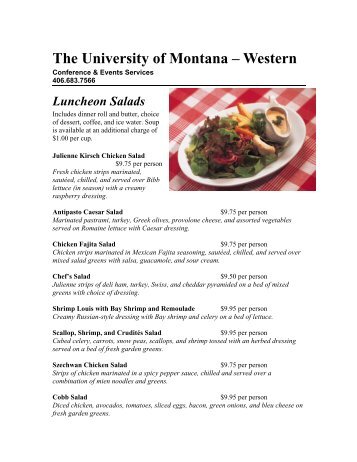 Luncheon Salads - The University of Montana Western