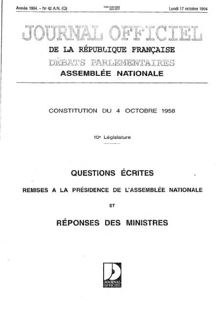 Journal officiel du lundi 17 octobre 1994 - Archives de l'Assemblée ...