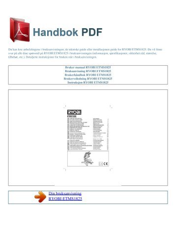 Bruker manual RYOBI ETMS1825 - HANDBOK PDF