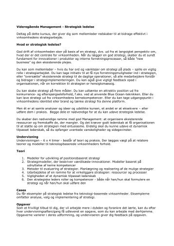 Videregående Management - Strategisk ledelse Deltag på ... - Ida
