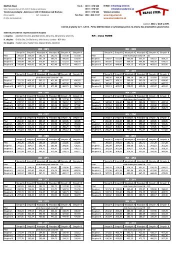 Cenník - MPG STEEL www.skorozadarmo.sk