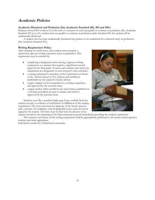 student handbook - Cumberland School of Law - Samford University