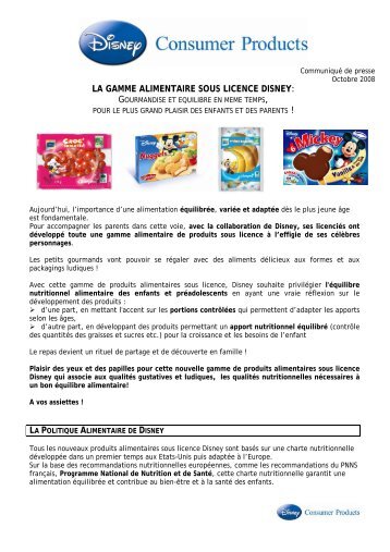 LA GAMME ALIMENTAIRE SOUS LICENCE DISNEY: