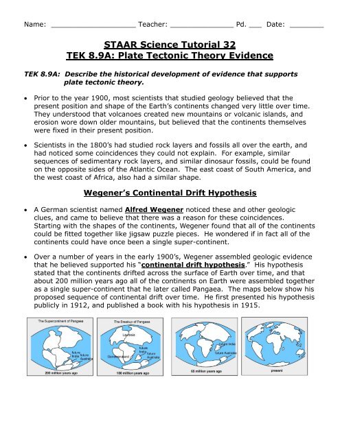 Staar Science Tutorial 32 Tek 8 9a Plate Tectonic Theory Evidence