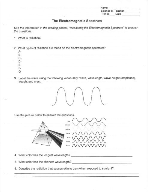 Electromagnetic Spectrum Worksheet