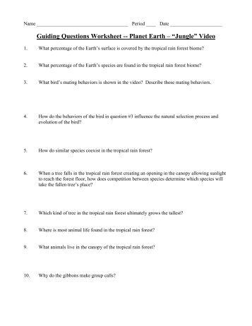 guiding questions worksheet planet earth jungle video