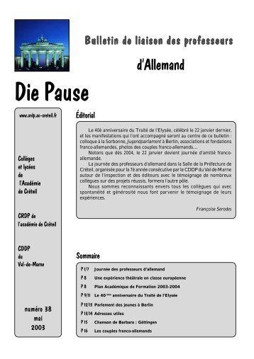 Die Pause n° 38 - Allemand @ Créteil - Académie de Créteil