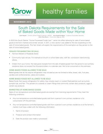 South Dakota Requirements for the Sale of Baked Goods ... - iGrow