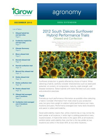 2012 South Dakota Sunflower Hybrid Performance Trials - iGrow