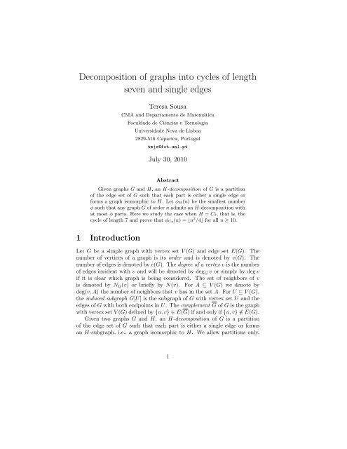 Decomposition of graphs into cycles of length seven and single edges