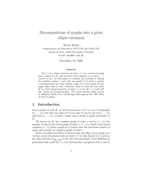 Decompositions of graphs into a given clique-extension - Portal de ...