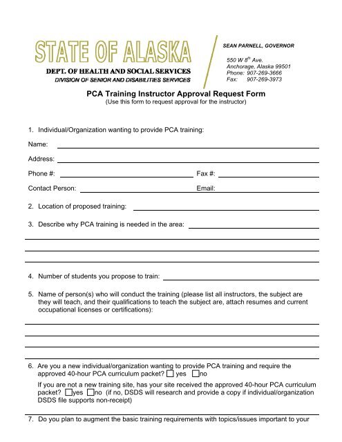 PCA Training Instructor Approval Request Form