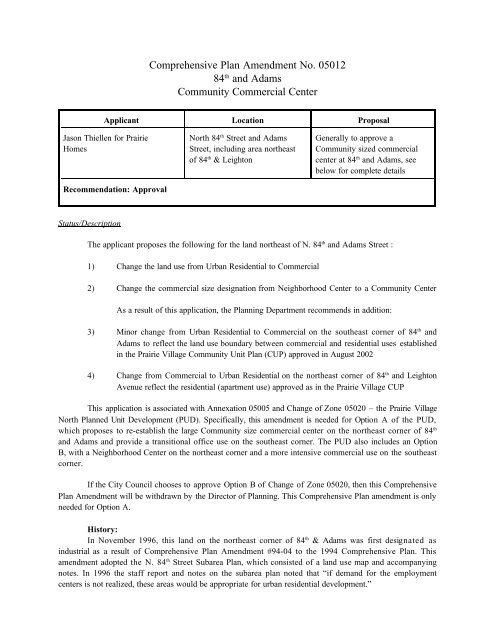 Comprehensive Plan Amendment No. 05012 - City of Lincoln ...