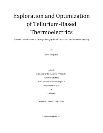 Exploration and Optimization of Tellurium‐Based Thermoelectrics