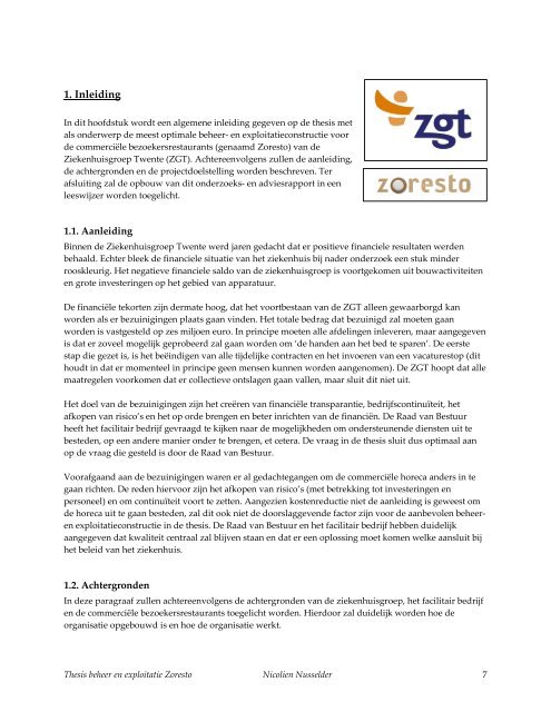 Thesis beheer en exploitatie Zoresto - Saxion Hogescholen