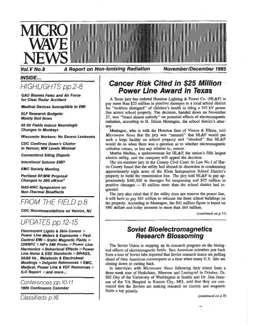 Microwave News - November/December 1985