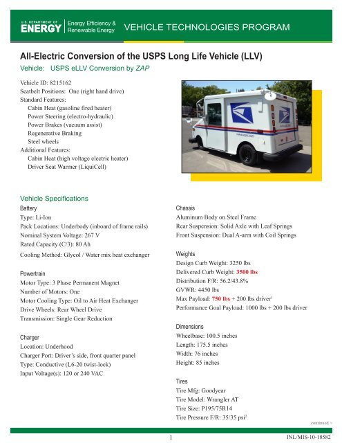 All-Electric Conversion of the USPS Long Life Vehicle (LLV)