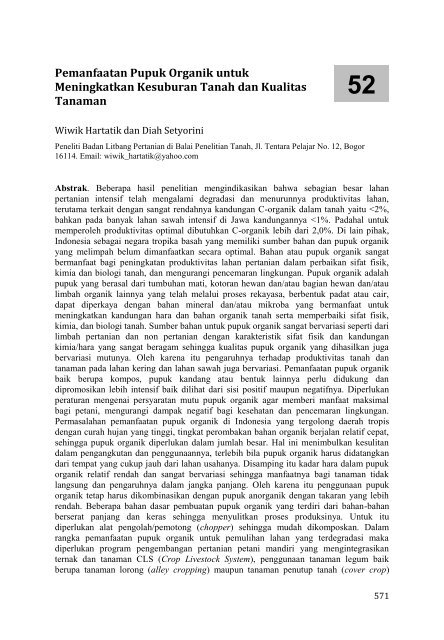 Wiwik Hartatik Dan Diah Setyorini Pemanfaatan Pupuk Organik