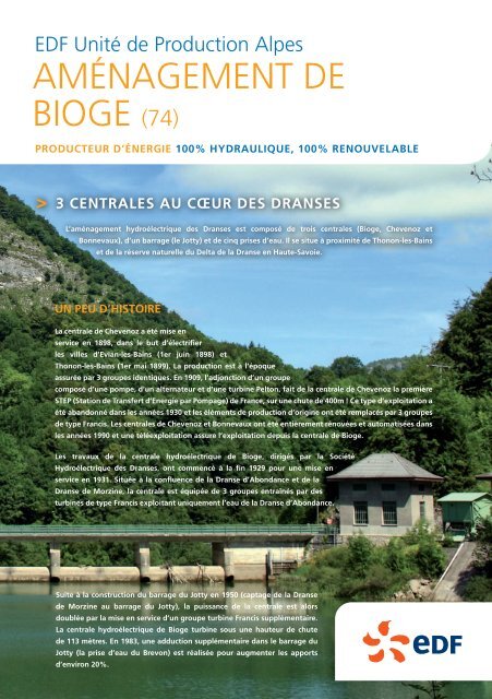 AMÉNAGEMENT DE BIOGE (74) - Energie EDF