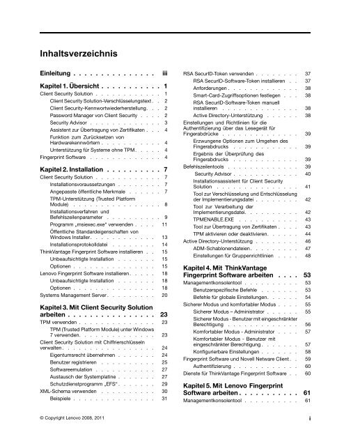 Client Security Solution 8.3 Implementierungshandbuch - Lenovo