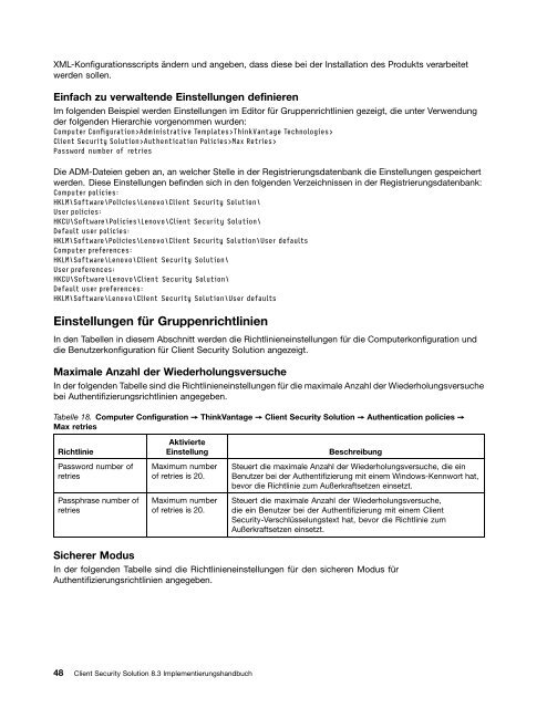 Client Security Solution 8.3 Implementierungshandbuch - Lenovo