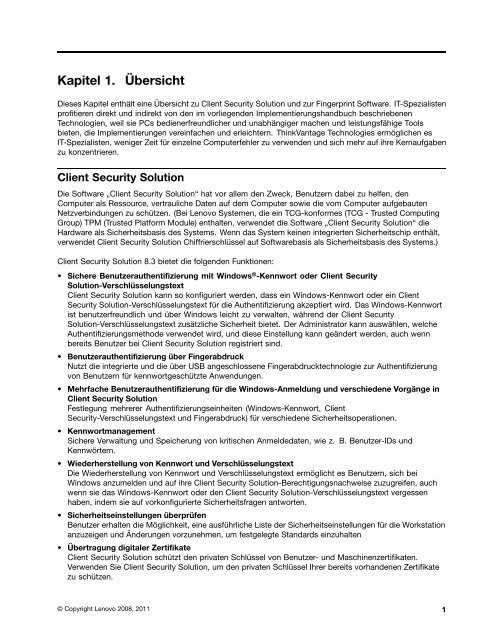 Client Security Solution 8.3 Implementierungshandbuch - Lenovo