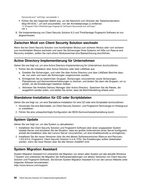 Client Security Solution 8.3 Implementierungshandbuch - Lenovo